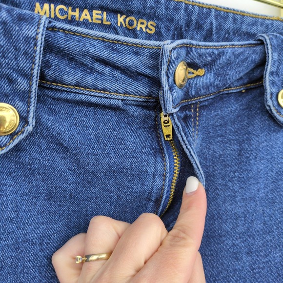 Michael Kors Wide Leg Sailor Jeans Women 6 Blue Gold Button High Rise Denim - Picture 4 of 8